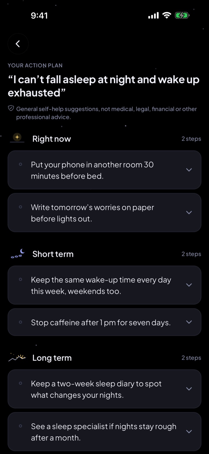 HiddenCloak action plan screen