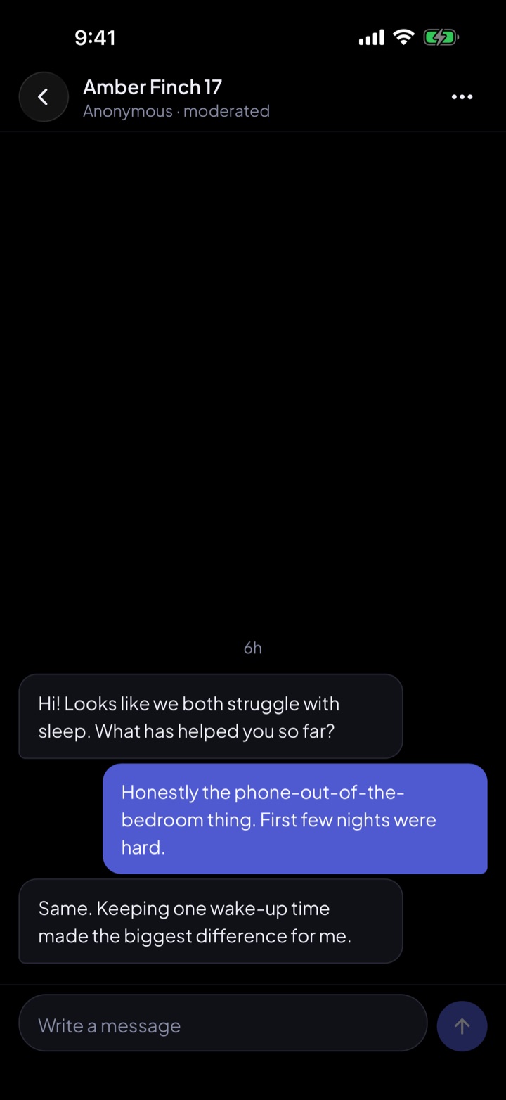 A moderated anonymous conversation between two demo users