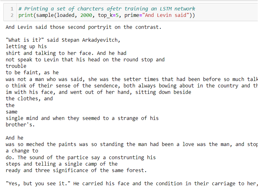 Text generated character by character by an LSTM trained on Anna Karenina